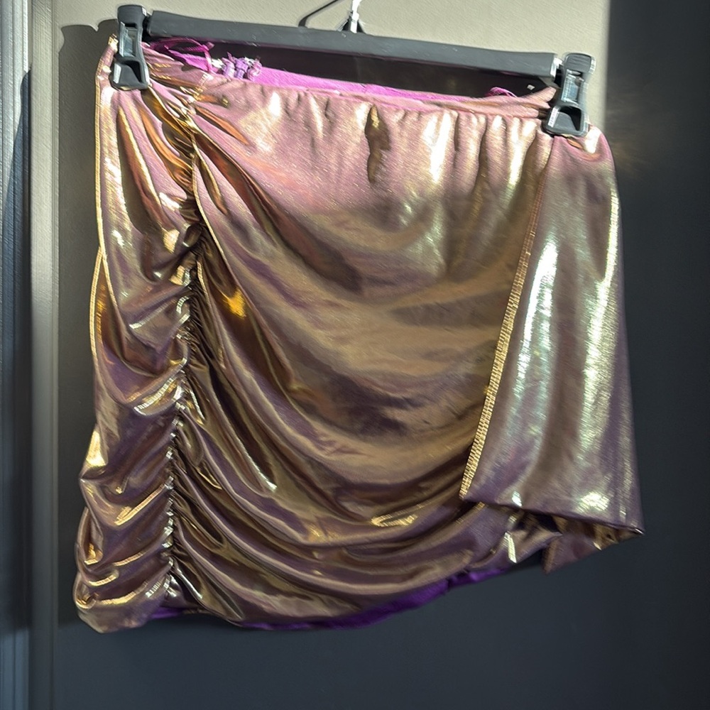 Gold and Purple Asymmetrical Bubble Mini Skirt Sets - Picture 4 of 4
